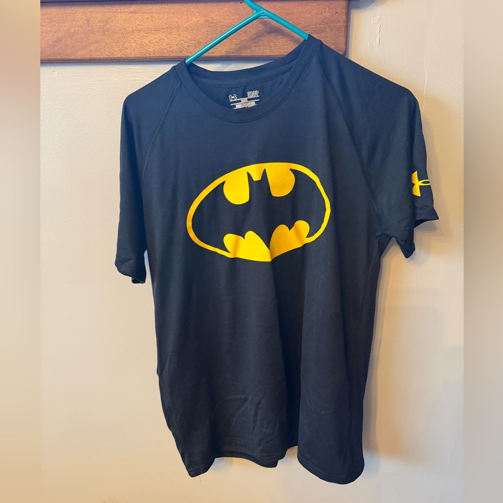 Under Armour Black Tee with Yellow Batman Emblem
